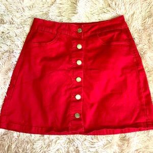 Bright Red Mandee Button Up Skirt